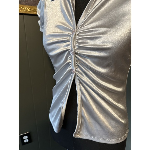 Wet Seal Y2K Silver Babydoll Blouse Top M Medium - Picture 2 of 8